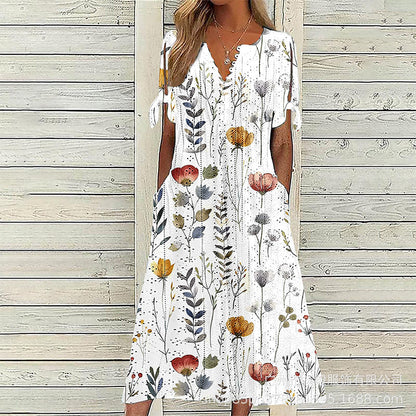 Women's Casual Floral Print V Neck Dress