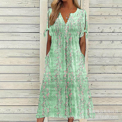 Women's Casual Floral Print V Neck Dress