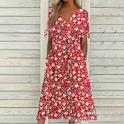 Women's Casual Floral Print V Neck Dress