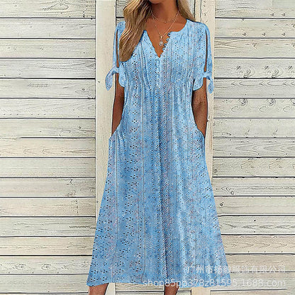 Women's Casual Floral Print V Neck Dress