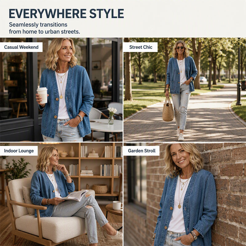 Women's Casual Collarless Button Cardigan Jacket