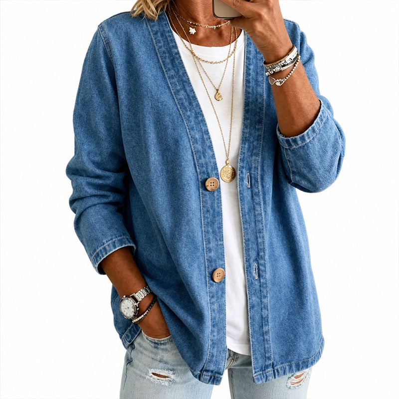 Women's Casual Collarless Button Cardigan Jacket