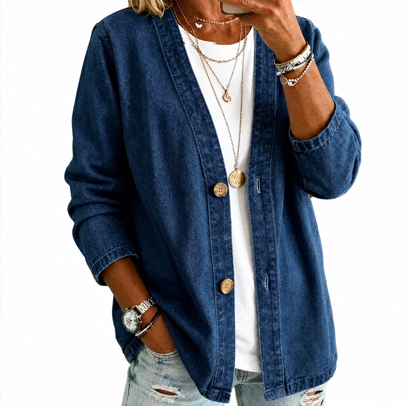 Women's Casual Collarless Button Cardigan Jacket