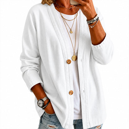 Women's Casual Collarless Button Cardigan Jacket