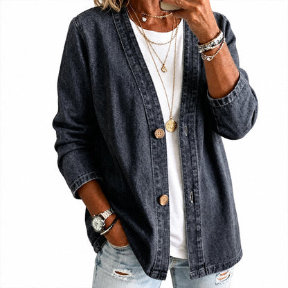 Women's Casual Collarless Button Cardigan Jacket