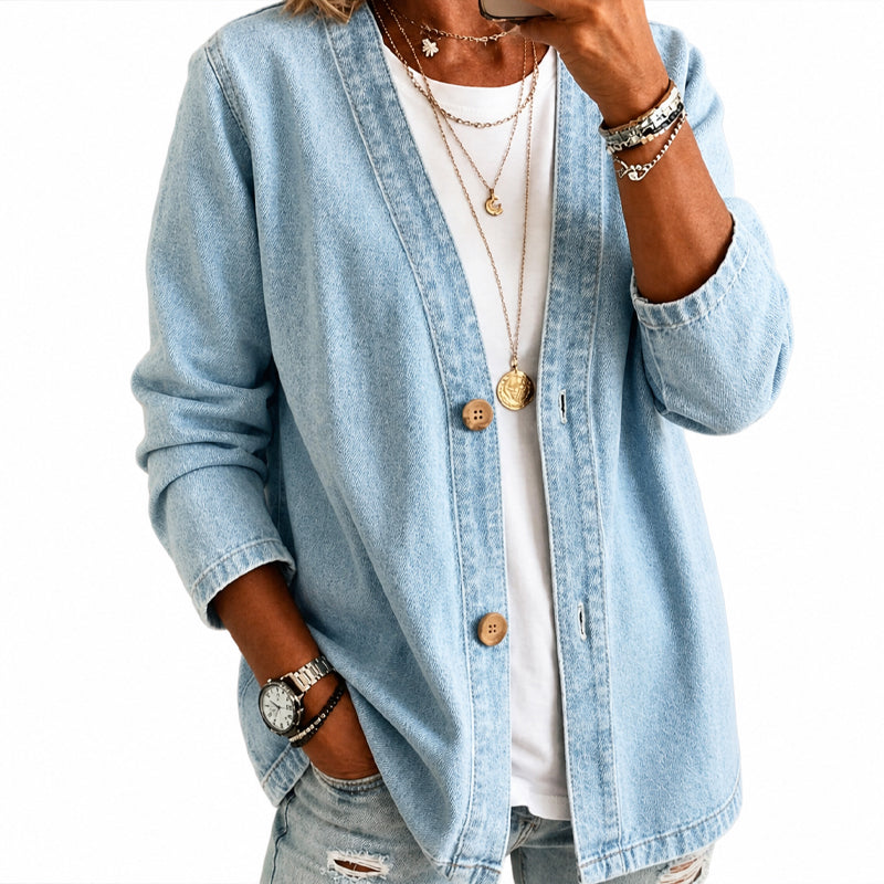 Women's Casual Collarless Button Cardigan Jacket