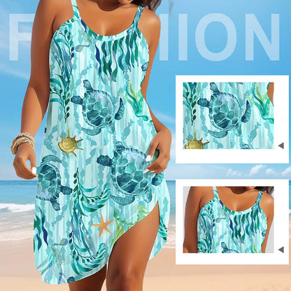 Summer Printed Ocean Style Beach Strapless Dress