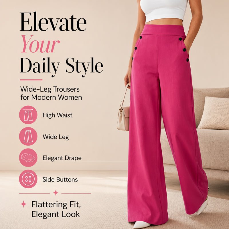 Women's High-Waisted Wide-Leg Pants with Side Buttons