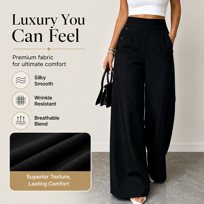 Women's High-Waisted Wide-Leg Pants with Side Buttons