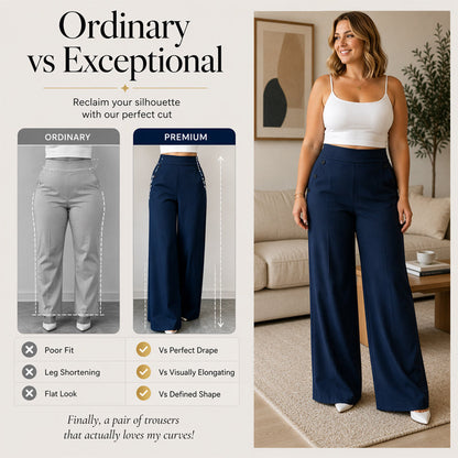 Women's High-Waisted Wide-Leg Pants with Side Buttons