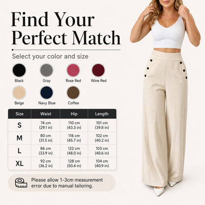Women's High-Waisted Wide-Leg Pants with Side Buttons