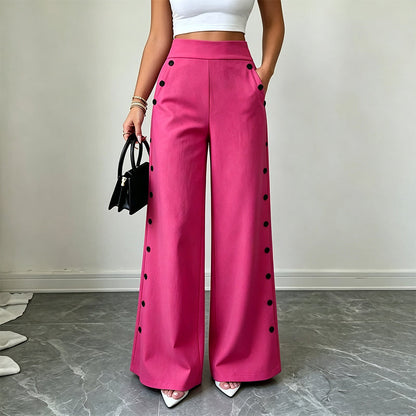 Women's High-Waisted Wide-Leg Pants with Side Buttons