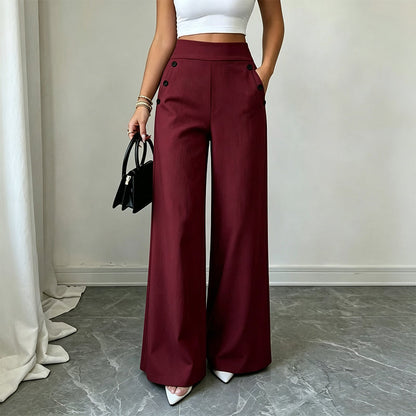 Women's High-Waisted Wide-Leg Pants with Side Buttons