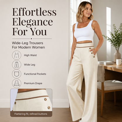 Women's High-Waisted Wide-Leg Pants with Contrast Trim
