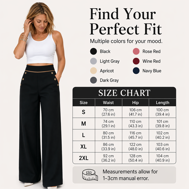 Women's High-Waisted Wide-Leg Pants with Contrast Trim