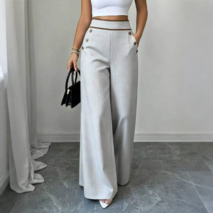 Women's High-Waisted Wide-Leg Pants with Contrast Trim