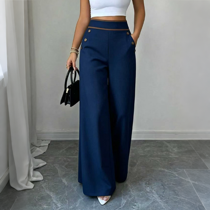 Women's High-Waisted Wide-Leg Pants with Contrast Trim