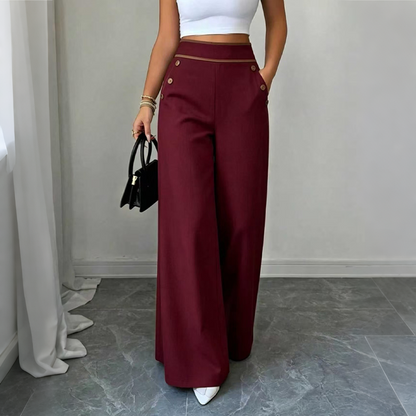 Women's High-Waisted Wide-Leg Pants with Contrast Trim