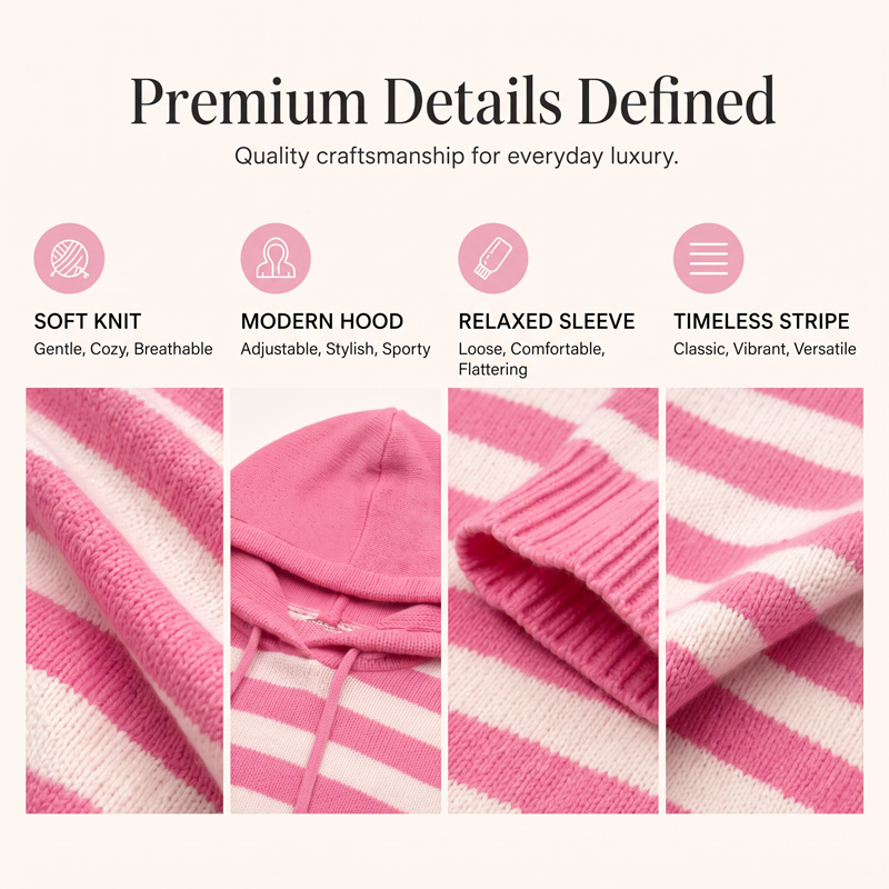 Women's Casual Striped Hooded Pullover Top