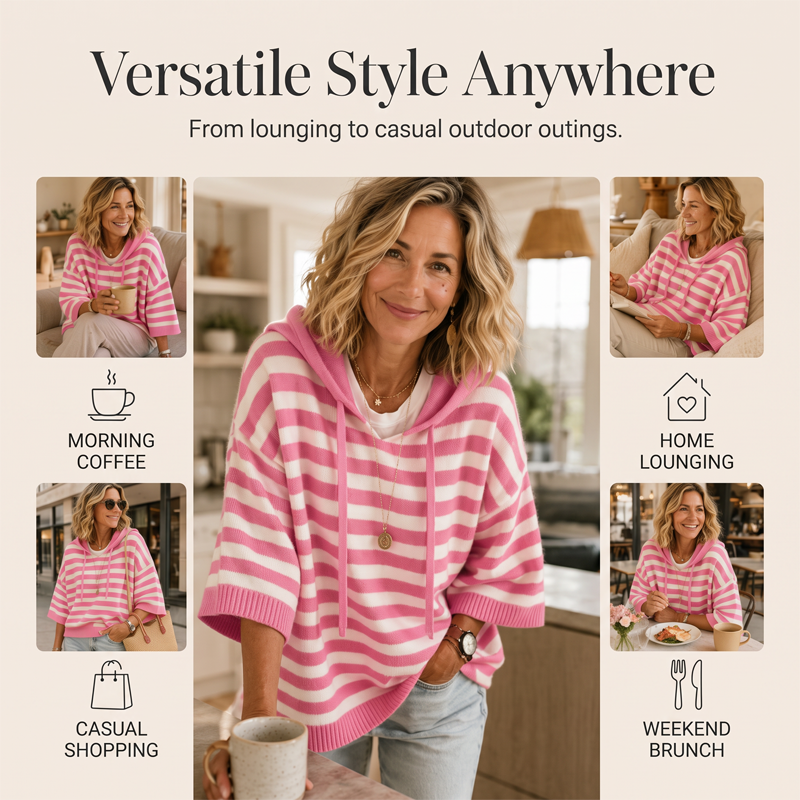 Women's Casual Striped Hooded Pullover Top
