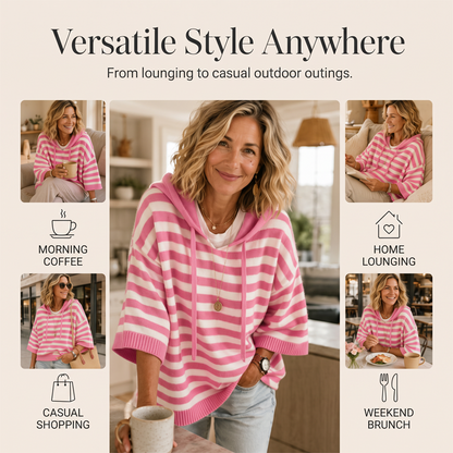 Women's Casual Striped Hooded Pullover Top