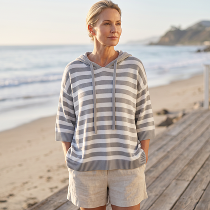 Women's Casual Striped Hooded Pullover Top