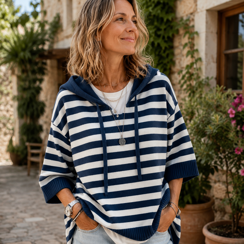 Women's Casual Striped Hooded Pullover Top