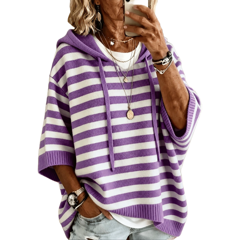 Women's Casual Striped Hooded Pullover Top
