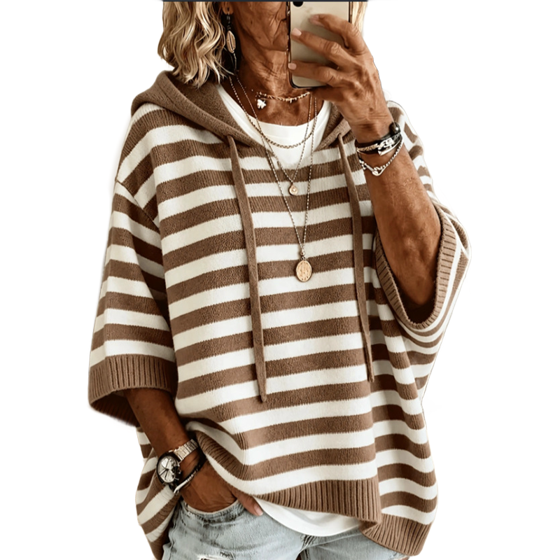 Women's Casual Striped Hooded Pullover Top