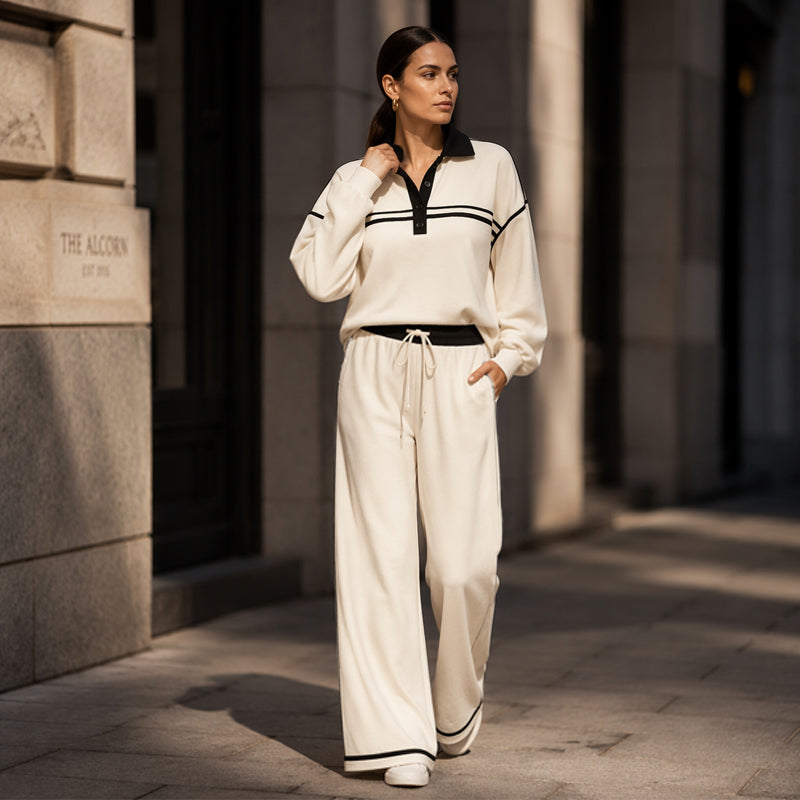 Women's Stripe Patchwork Sweatshirt & Wide-Leg Pants Set