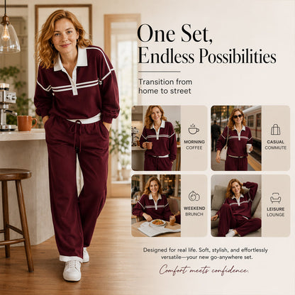 Women's Stripe Patchwork Sweatshirt & Wide-Leg Pants Set