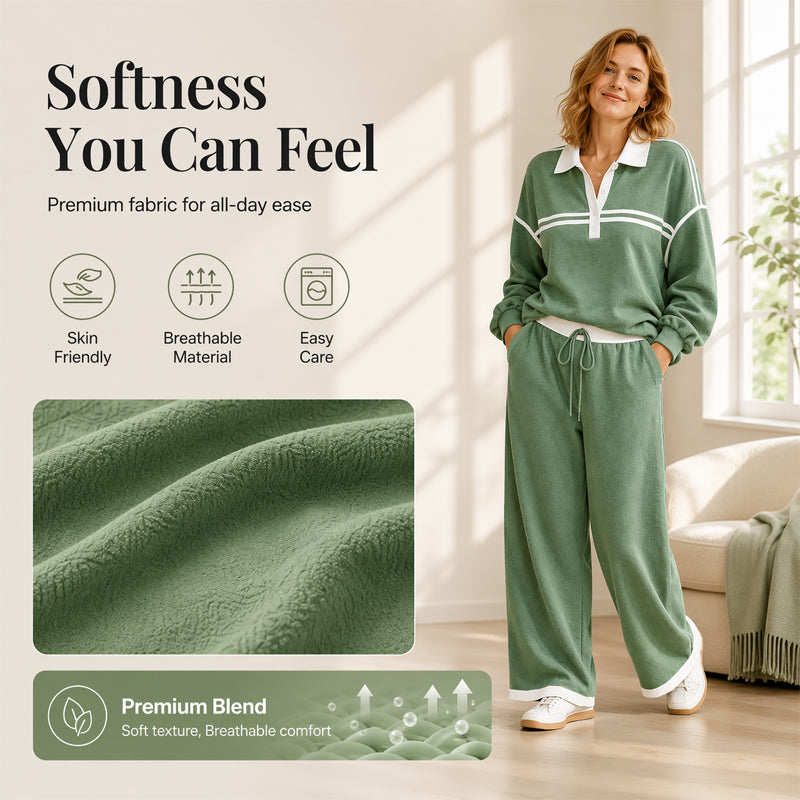 Women's Stripe Patchwork Sweatshirt & Wide-Leg Pants Set