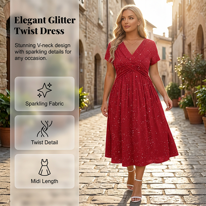 Women's Elegant V-Neck Twist Front Dress