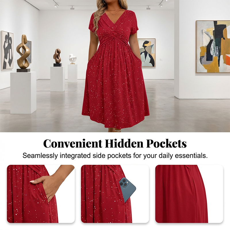 Women's Elegant V-Neck Twist Front Dress
