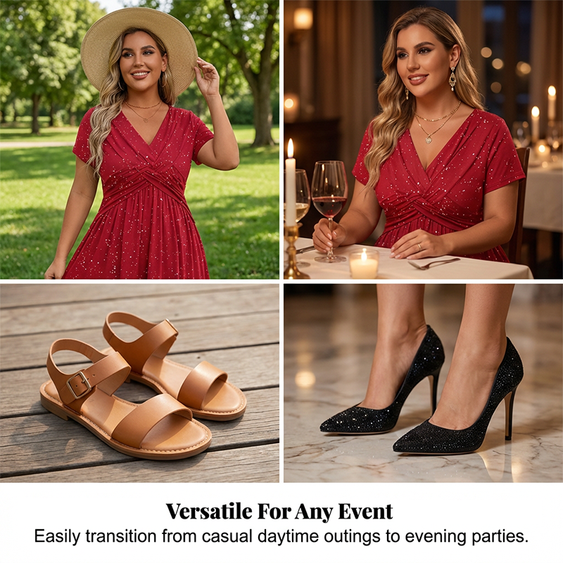 Women's Elegant V-Neck Twist Front Dress