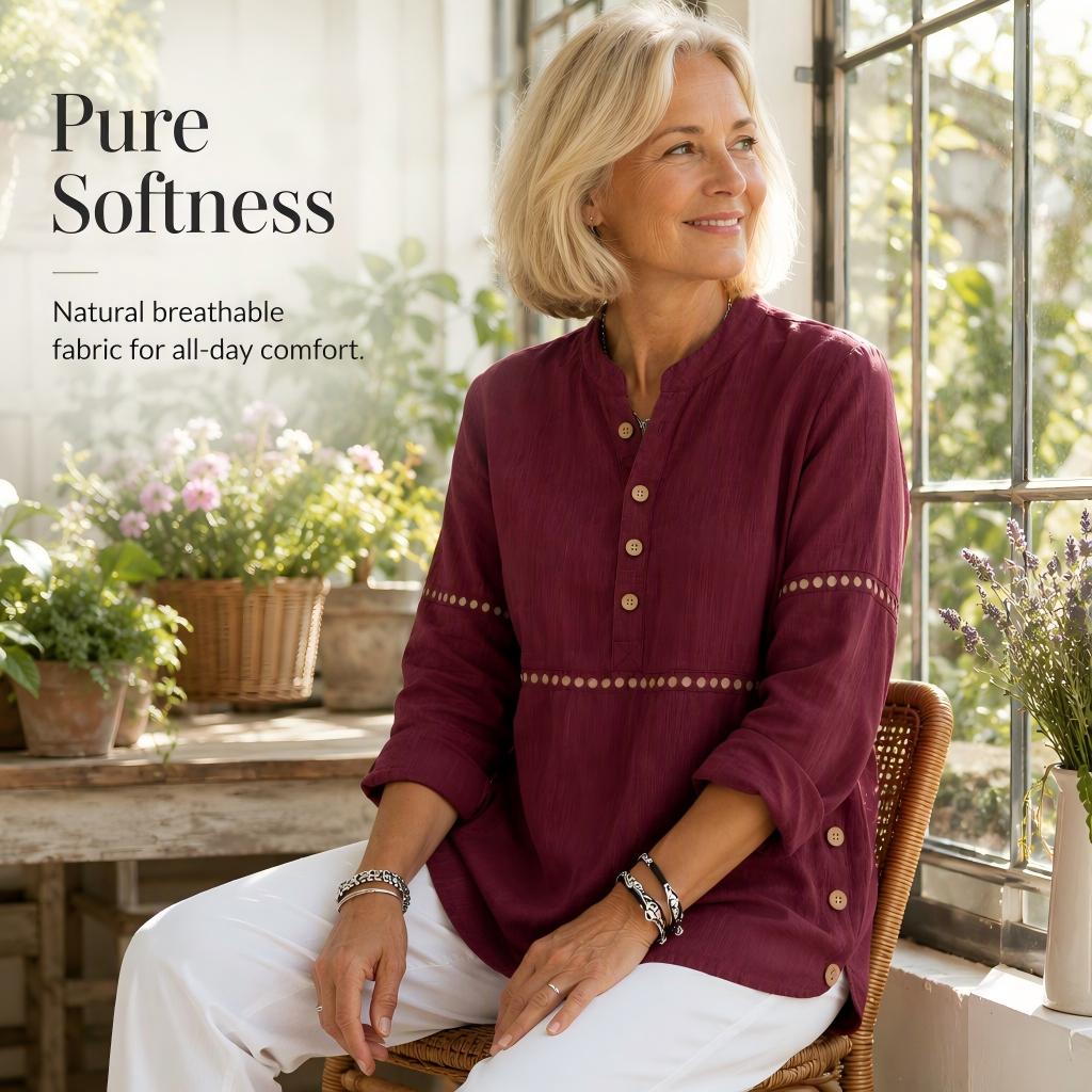 Women's Effortless Stand Collar Half-Button Top