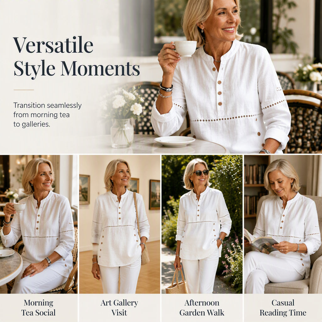 Women's Effortless Stand Collar Half-Button Top