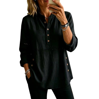 Women's Effortless Stand Collar Half-Button Top