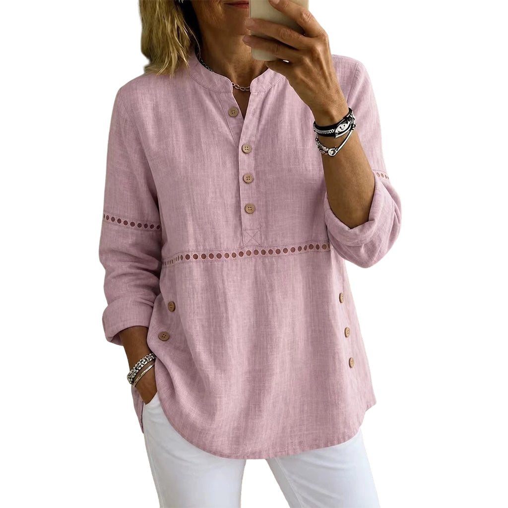 Women's Effortless Stand Collar Half-Button Top