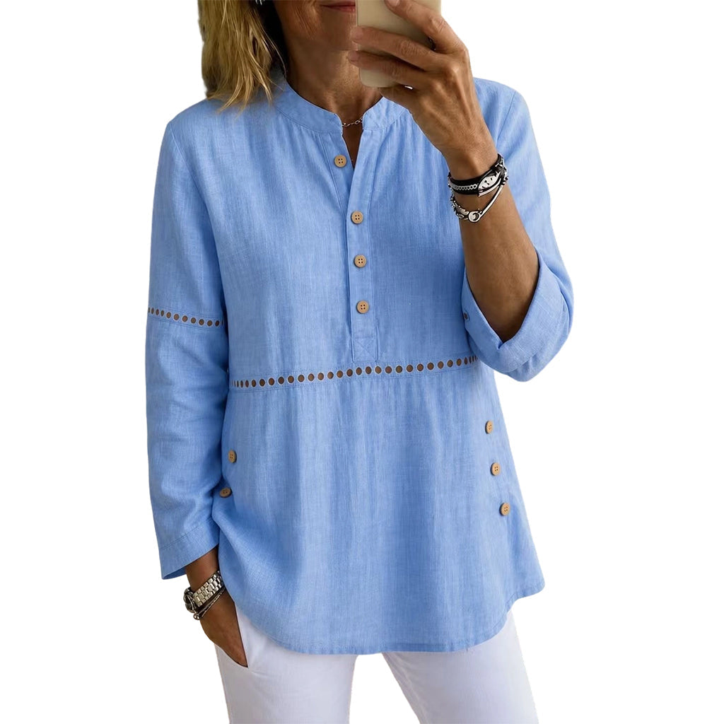 Women's Effortless Stand Collar Half-Button Top