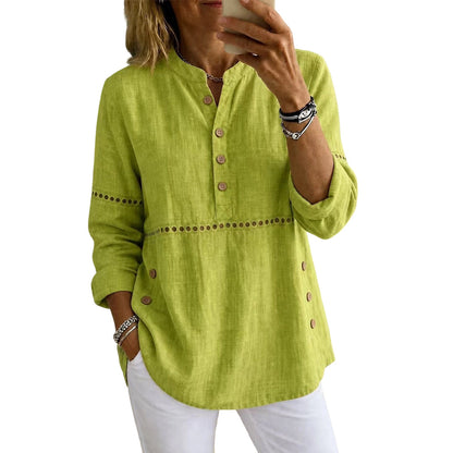 Women's Effortless Stand Collar Half-Button Top