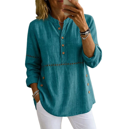 Women's Effortless Stand Collar Half-Button Top