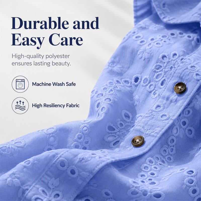 Women's Hollow Out Eyelet Lace Burnout Short-Sleeve Shirt