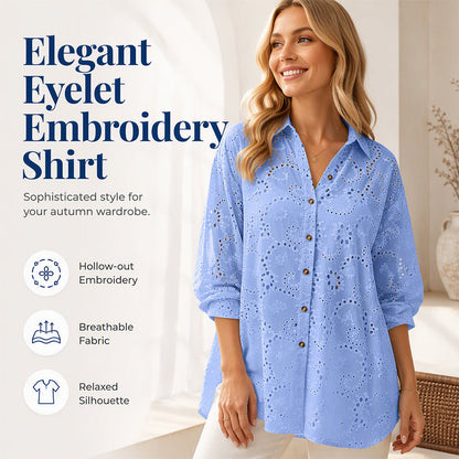 Women's Hollow Out Eyelet Lace Burnout Short-Sleeve Shirt