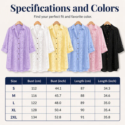 Women's Hollow Out Eyelet Lace Burnout Short-Sleeve Shirt