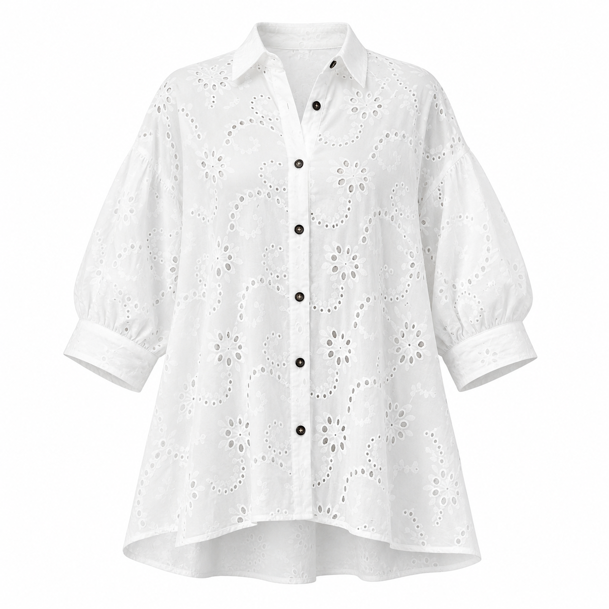 Women's Hollow Out Eyelet Lace Burnout Short-Sleeve Shirt