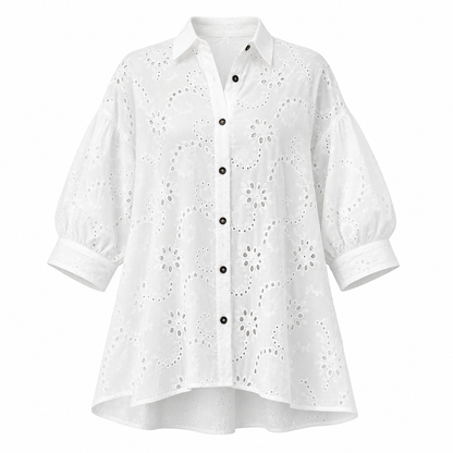 Women's Hollow Out Eyelet Lace Burnout Short-Sleeve Shirt