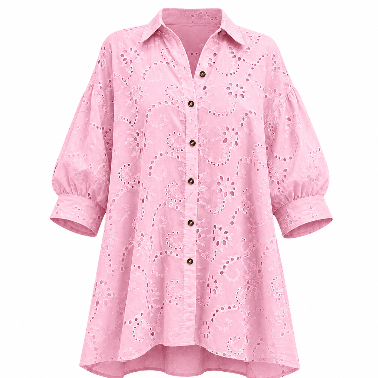 Women's Hollow Out Eyelet Lace Burnout Short-Sleeve Shirt