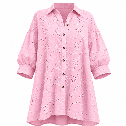 Women's Hollow Out Eyelet Lace Burnout Short-Sleeve Shirt