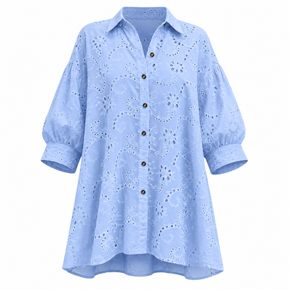 Women's Hollow Out Eyelet Lace Burnout Short-Sleeve Shirt